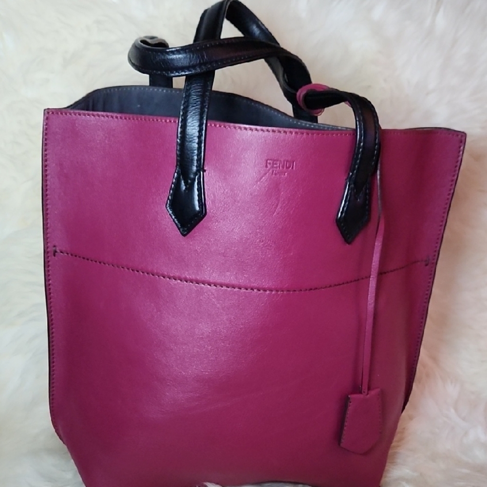 Fendi Magenta and Black Leather Tote